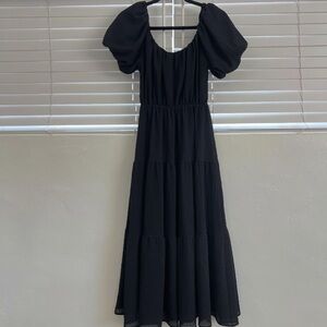Astr Black Puff Sleeve Midi Dress